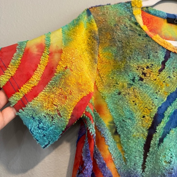 Calessa Colorful Abstract Top Short Sleeve Tie Dye Asymmetrical Hem Artsy Small - Picture 6 of 9